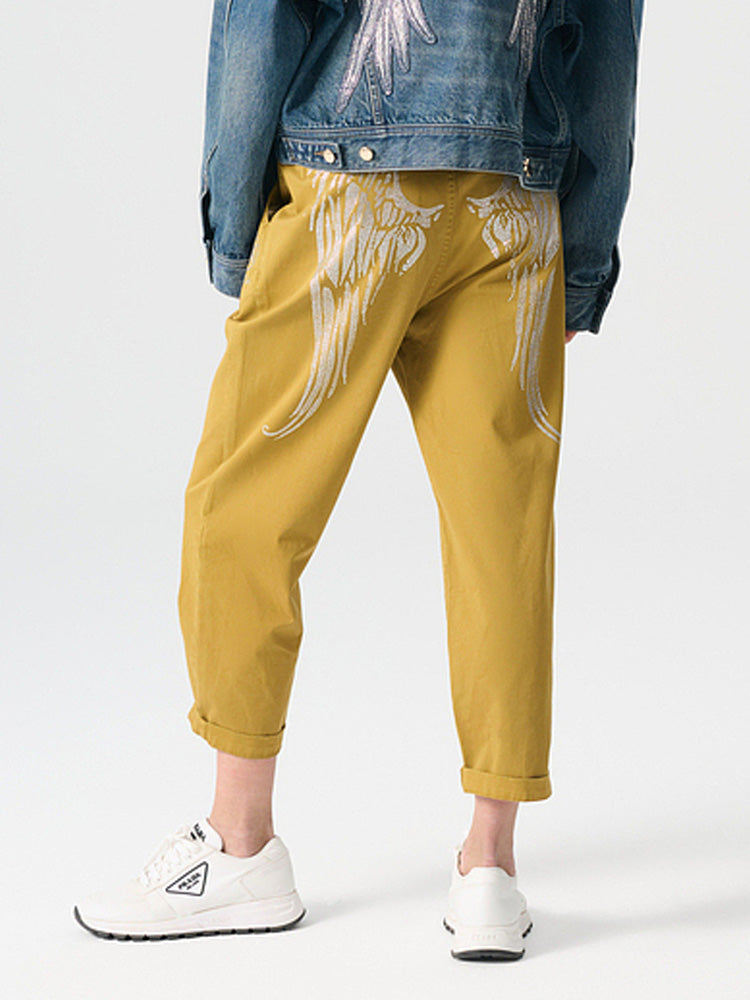 tch rhinestone pleated balloon leg jeans yellow HighEnd Luxury Streetwear Brand Official Showcase