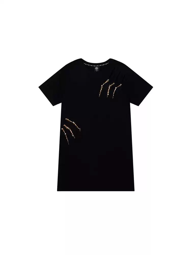 tch rhinestone plein sport scratch print t-shirt dress black HighEnd Luxury Streetwear Brand Official Showcase