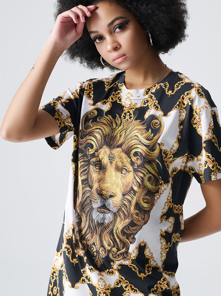 tch rhinestone royal studded lion dress whitegold HighEnd Luxury Streetwear Brand Official Showcase