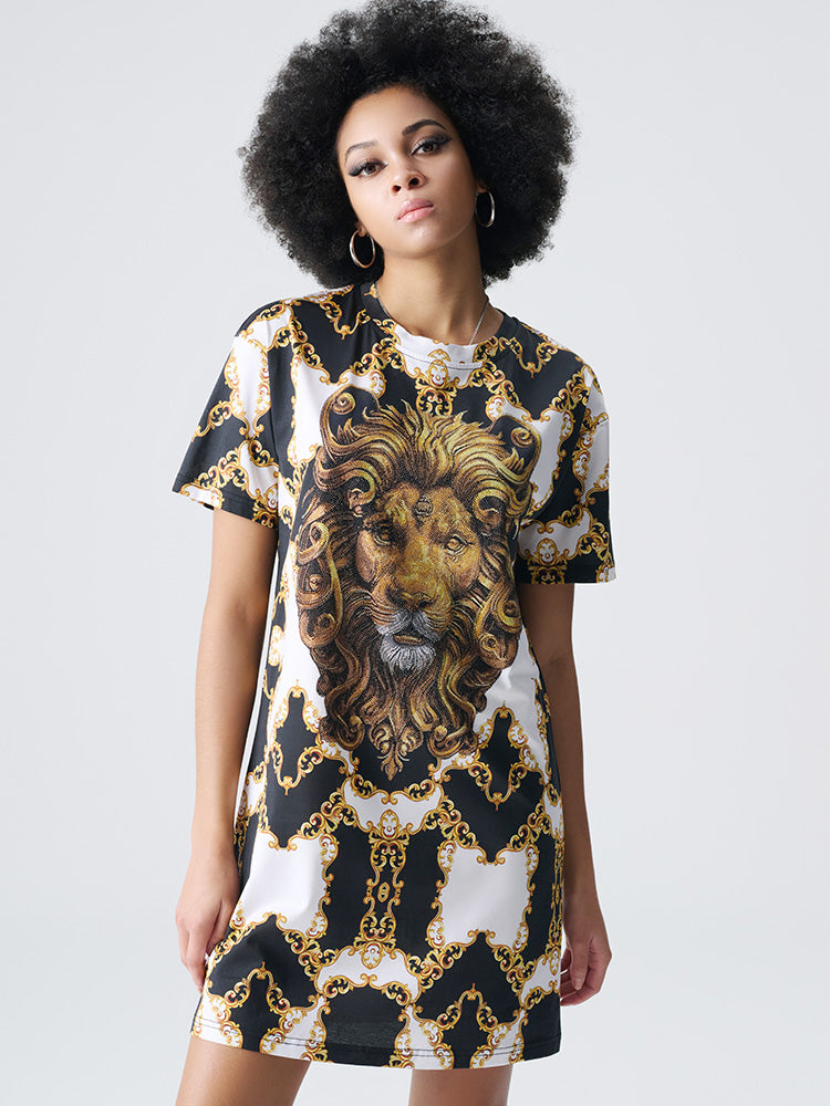 tch rhinestone royal studded lion dress whitegold HighEnd Luxury Streetwear Brand Official Showcase