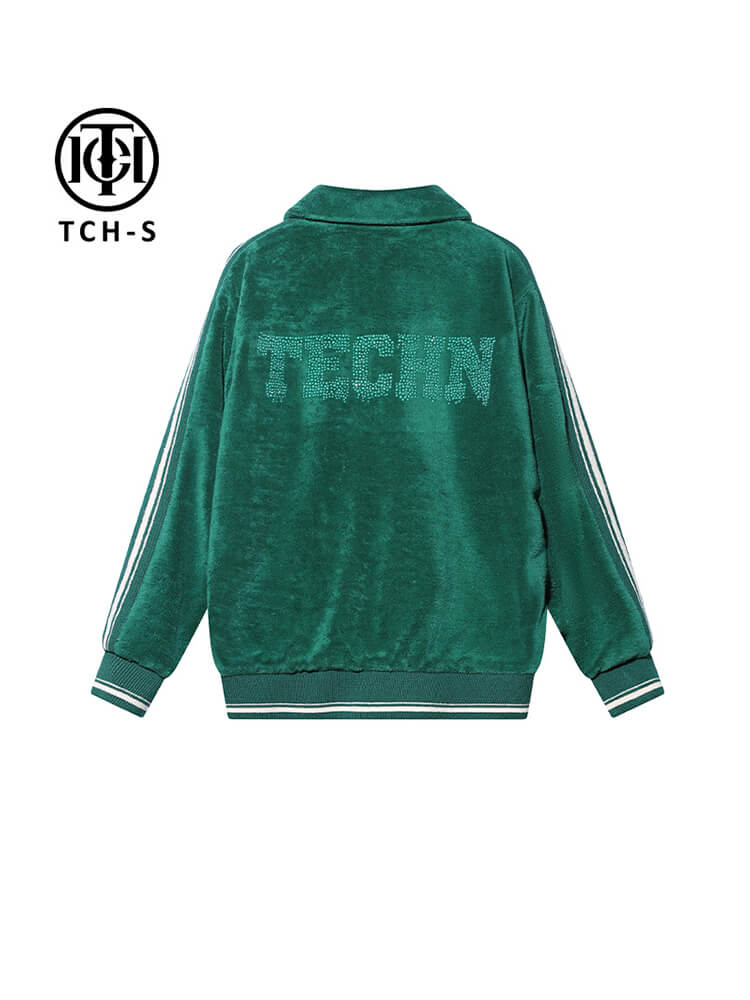 tch rhinestone sherpa fleece baseball jacket darkgreen HighEnd Luxury Streetwear Brand Official Showcase