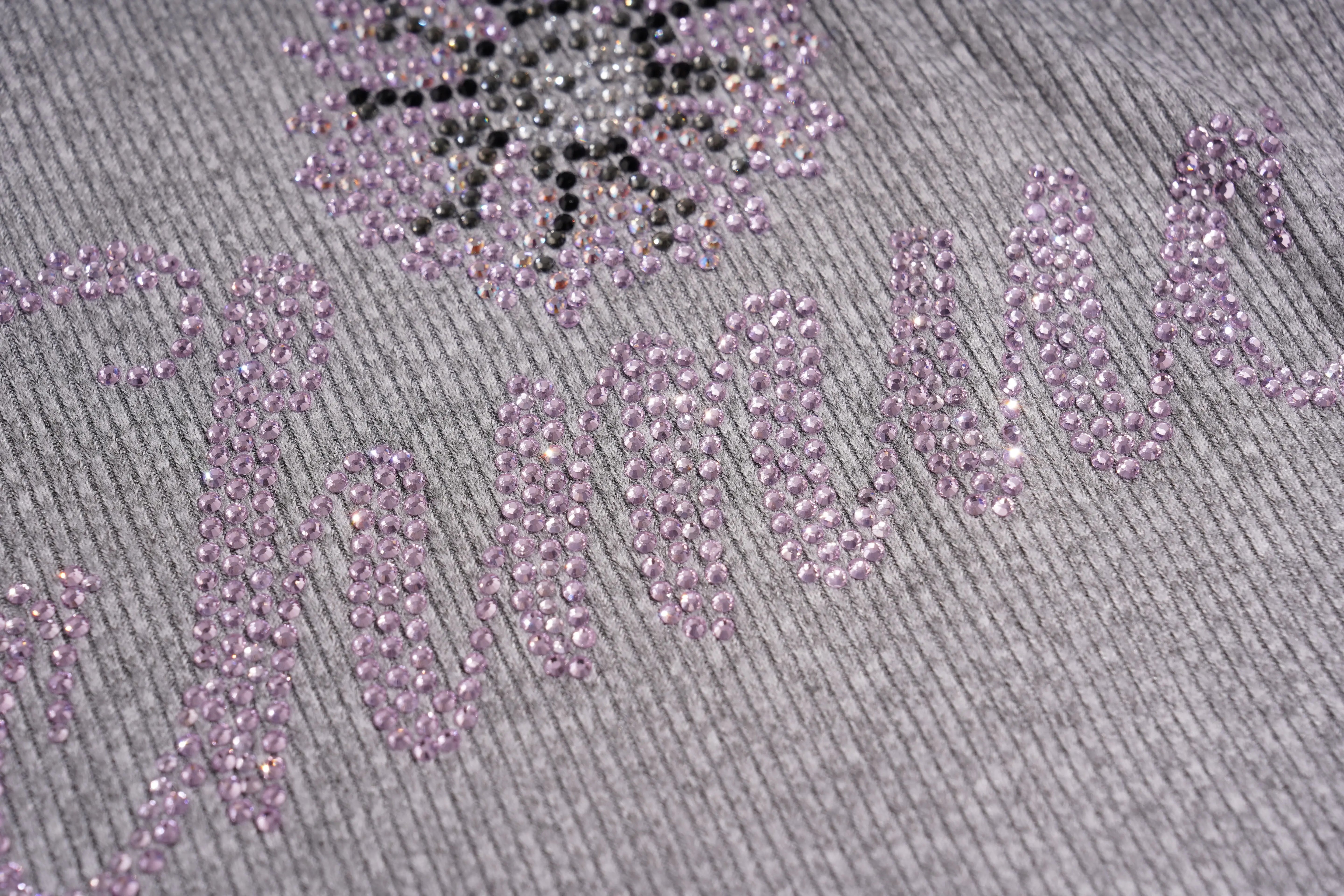 Gray fabric with 'Famille' embroidered in rhinestones, TCH Rhinestone Signature Ribbed Tank Top
