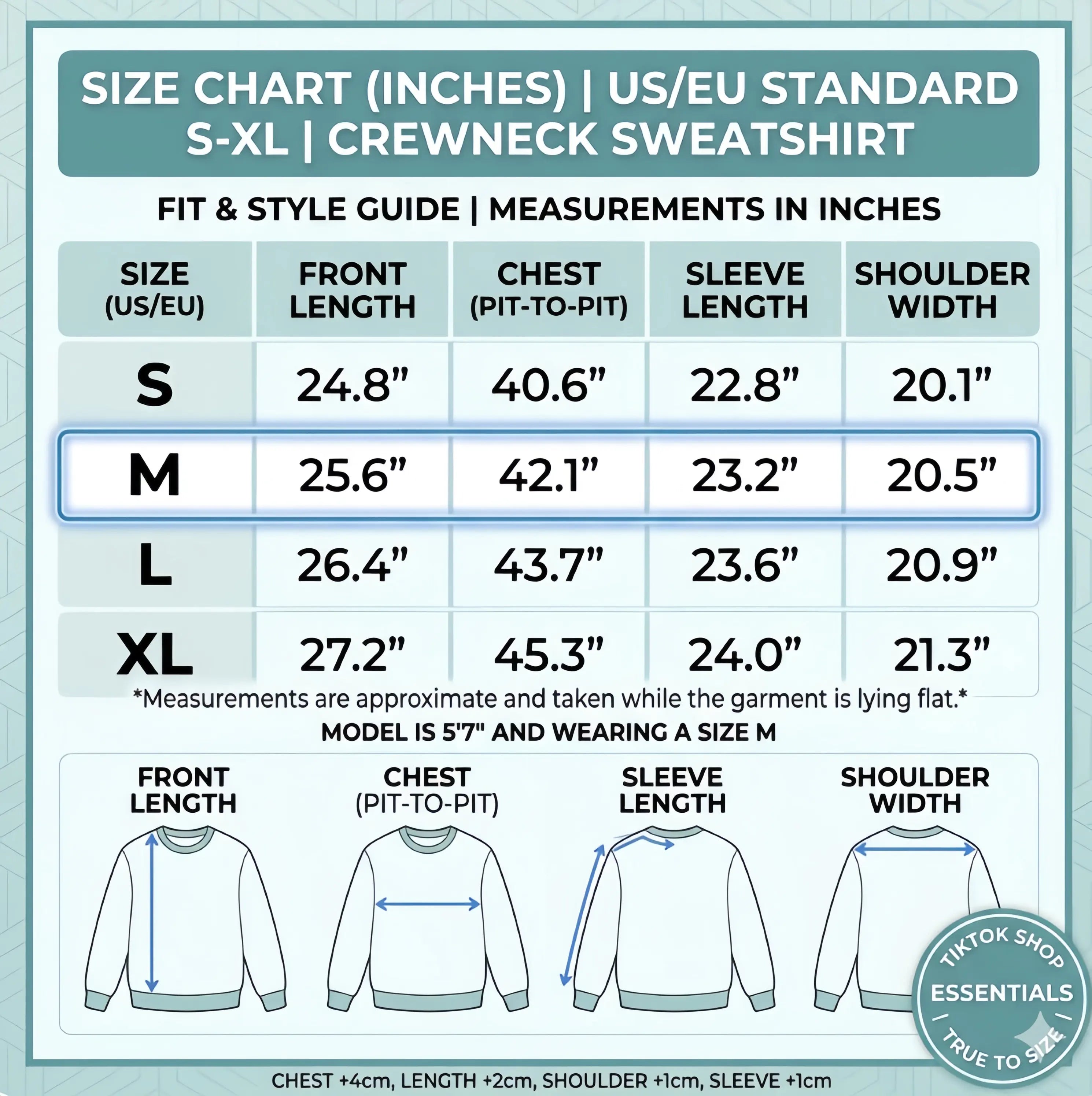 Size chart for crewneck sweatshirts with measurements in inches, TCH Rhinestone Snake Black Crewneck Sweatshirt