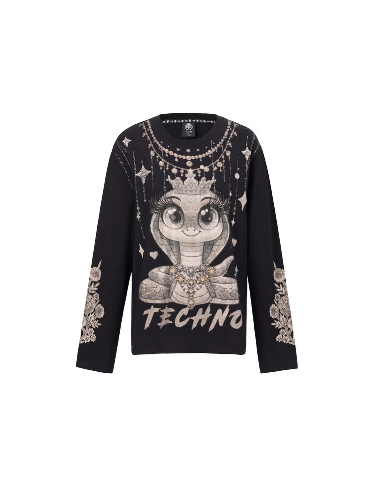 TCH Rhinestone Snake & Wings Long Sleeve Top black HighEnd Luxury Streetwear Brand Official Showcase