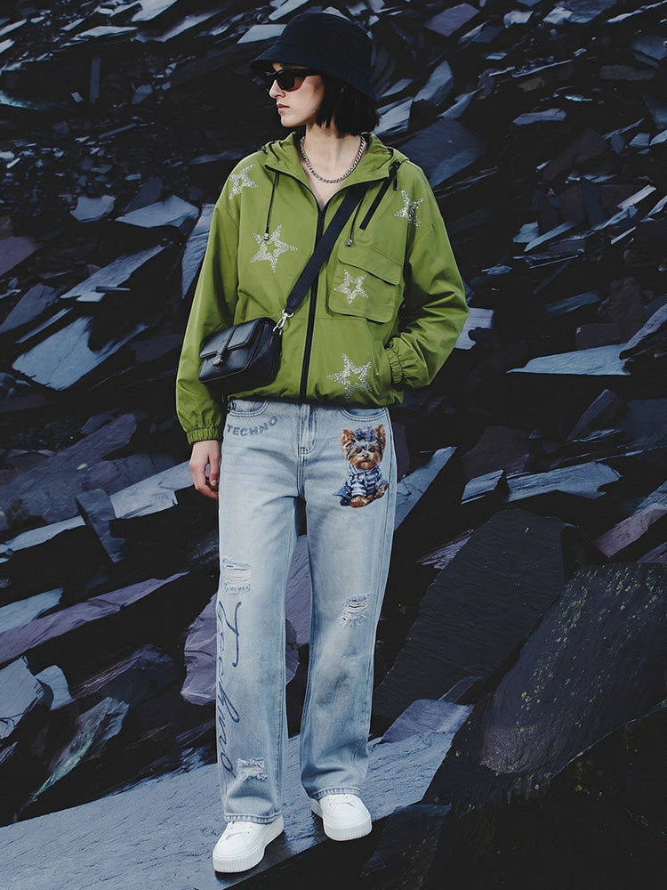 TCH Rhinestone Star Windbreaker Hooded Jacket-4