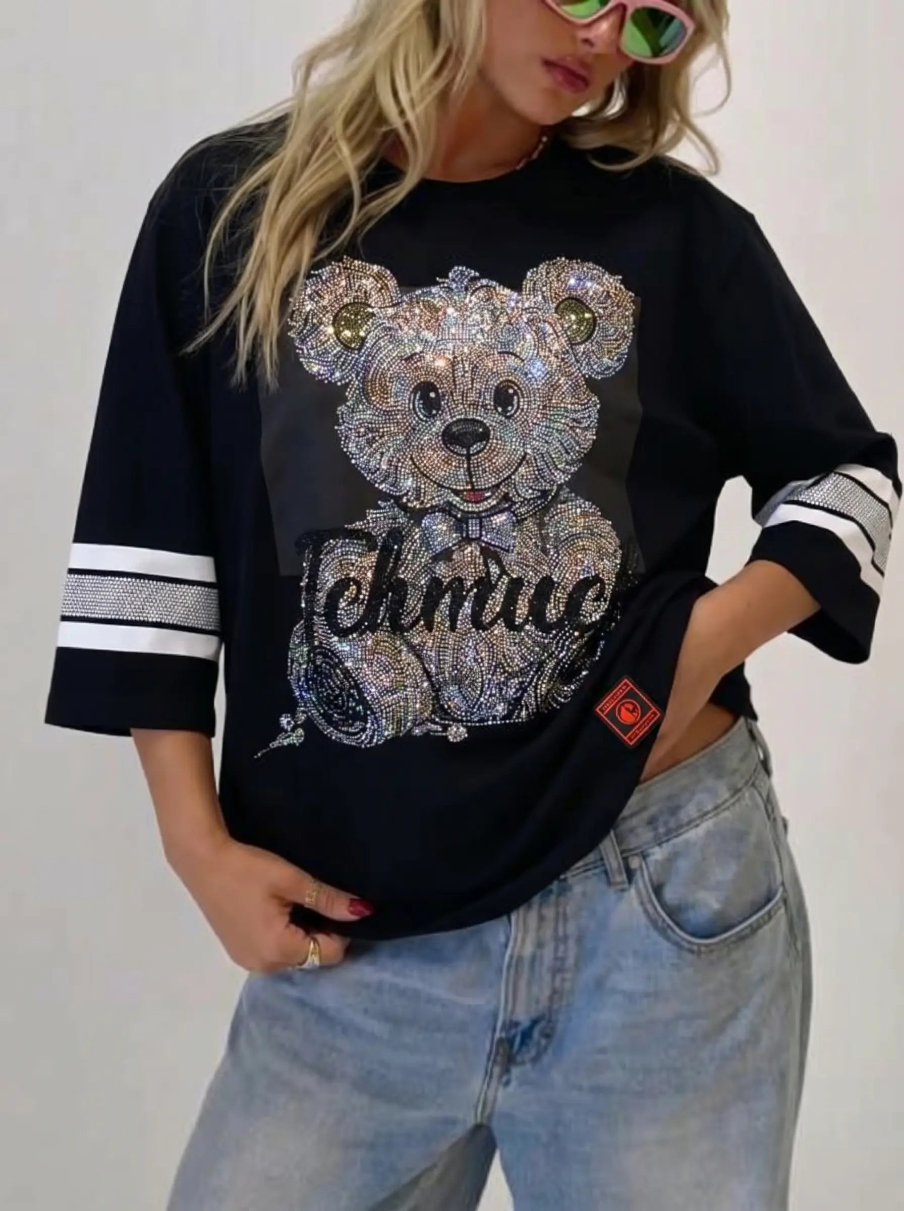 TCH Rhinestone Teddy Bear “BOY 76” Street Graphic Tee - 1