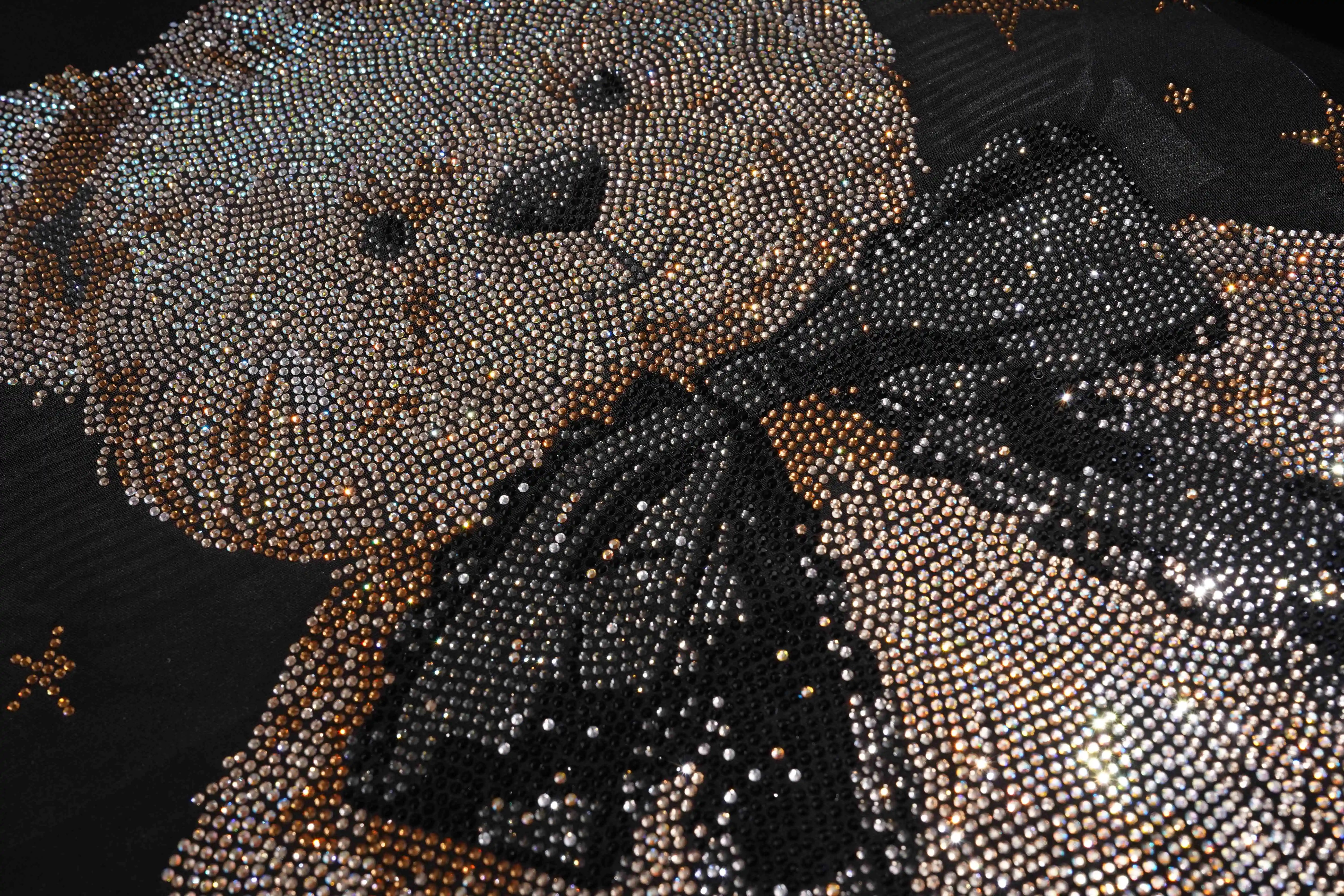 Close-up of a teddy bear with rhinestone embellishments on a black background, TCH Rhinestone Teddy Bear Black T-Shirt