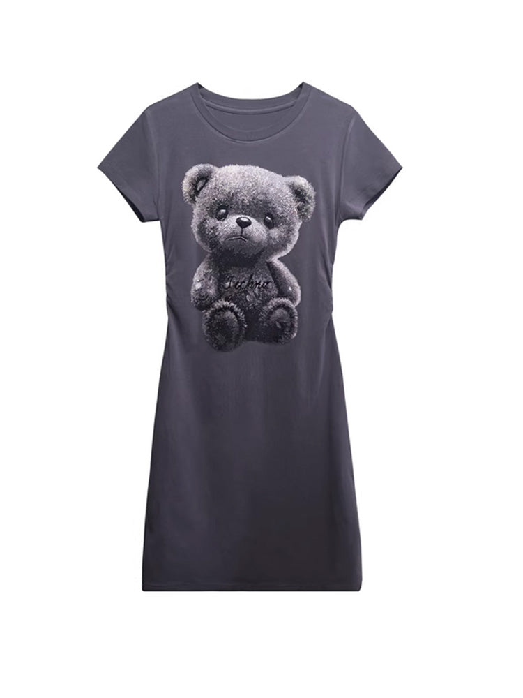 tch rhinestone teddy bear cotton shirt dress darkgray HighEnd Luxury Streetwear Brand Official Showcase