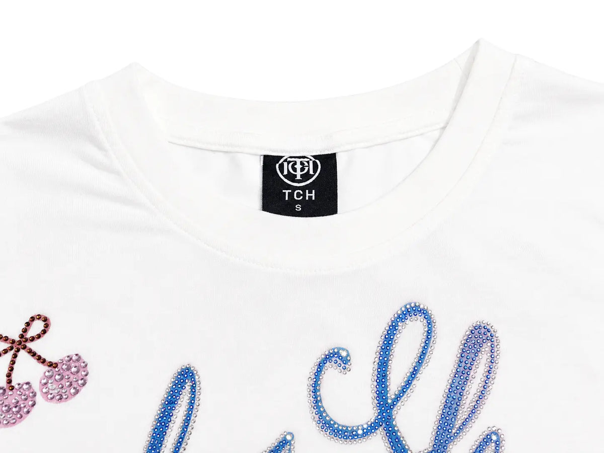 TCH Rhinestone Teddy Bear Graphic Striped Sleeve Long Sleeve Top Luxury Streetwear Brand Official Showcase
