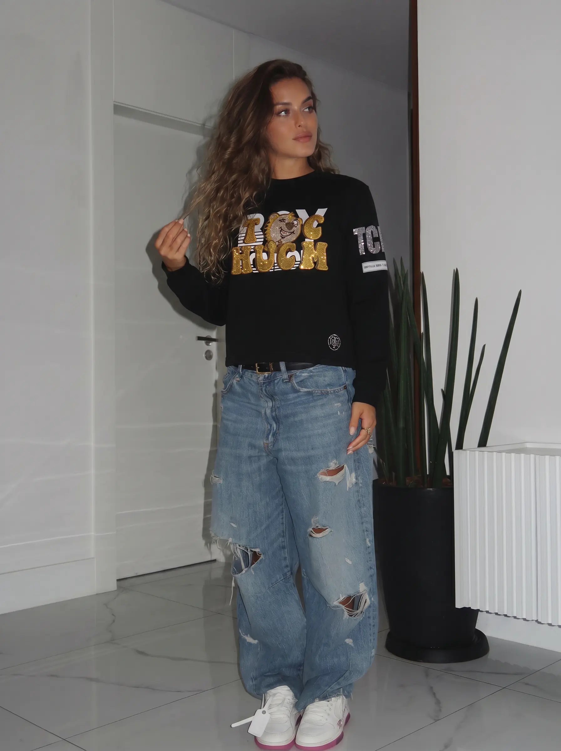 TCH Rhinestone Teddy Bear Graphic Sweatshirt Luxury Streetwear Brand Official Showcase
