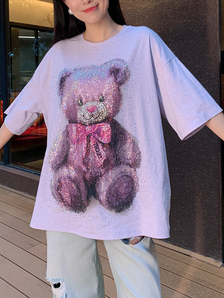 tch rhinestone teddy bear graphic t-shirt pink HighEnd Luxury Streetwear Brand Official Showcase