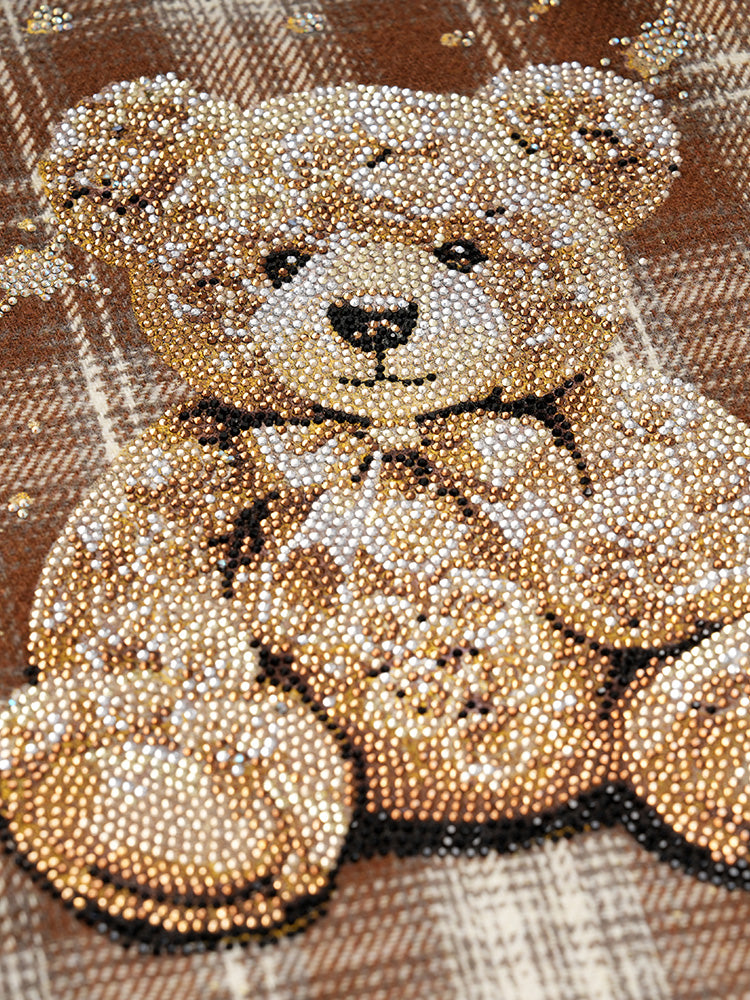 tch rhinestone teddy bear plaid overzied shirt khaki HighEnd Luxury Streetwear Brand Official Showcase