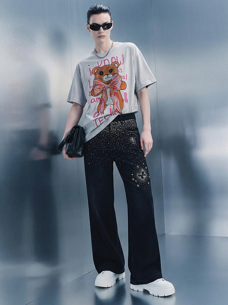 tch rhinestone teddy bear sparkling oversized t-shirt lightgray HighEnd Luxury Streetwear Brand Official Showcase