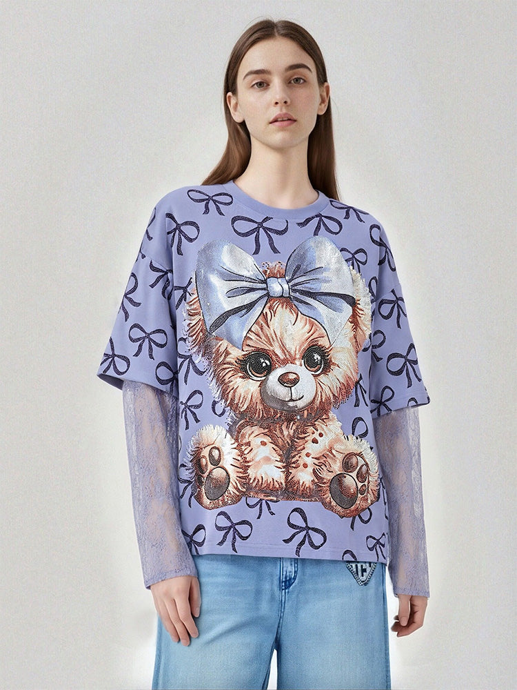 TCH Rhinestone Teddy Bear Top with Mesh Sleeve-1