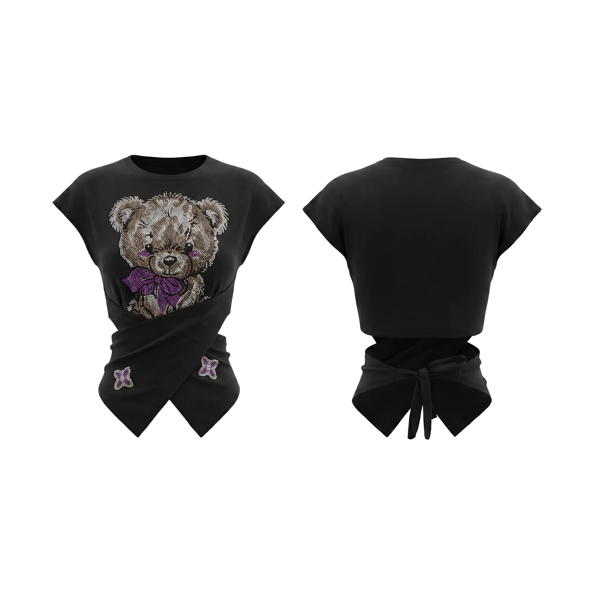 TCH Rhinestone Teddy Bow Wrap Crop Top Luxury Streetwear Brand Official Showcase