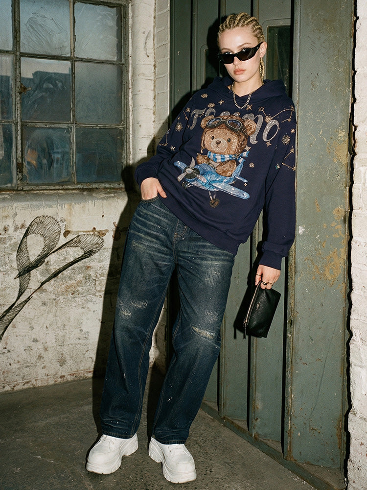 TCH Rhinestone Teddy Hoodie Streetwear Sweatshirt-2