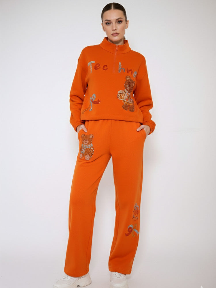 tch rhinestone teddy two-piece lounge set orange HighEnd Luxury Streetwear Brand Official Showcase