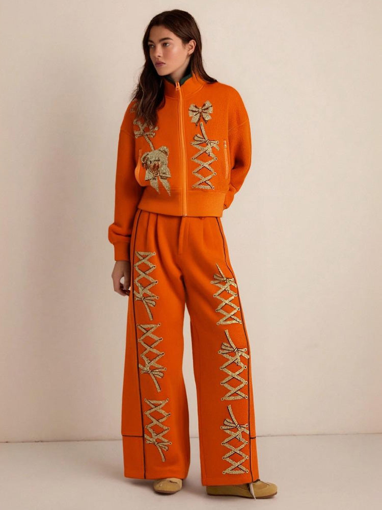 tch rhinestone teddy zip-up two-piece set orange HighEnd Luxury Streetwear Brand Official Showcase