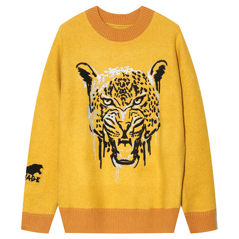 tch rhinestone tiger graphic knitwear sweater yellow HighEnd Luxury Streetwear Brand Official Showcase