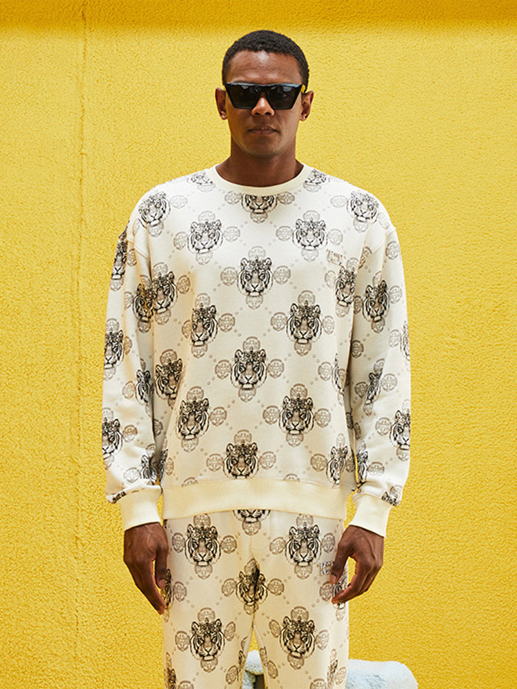 tch rhinestone tiger print pullover sweatshirt beige HighEnd Luxury Streetwear Brand Official Showcase