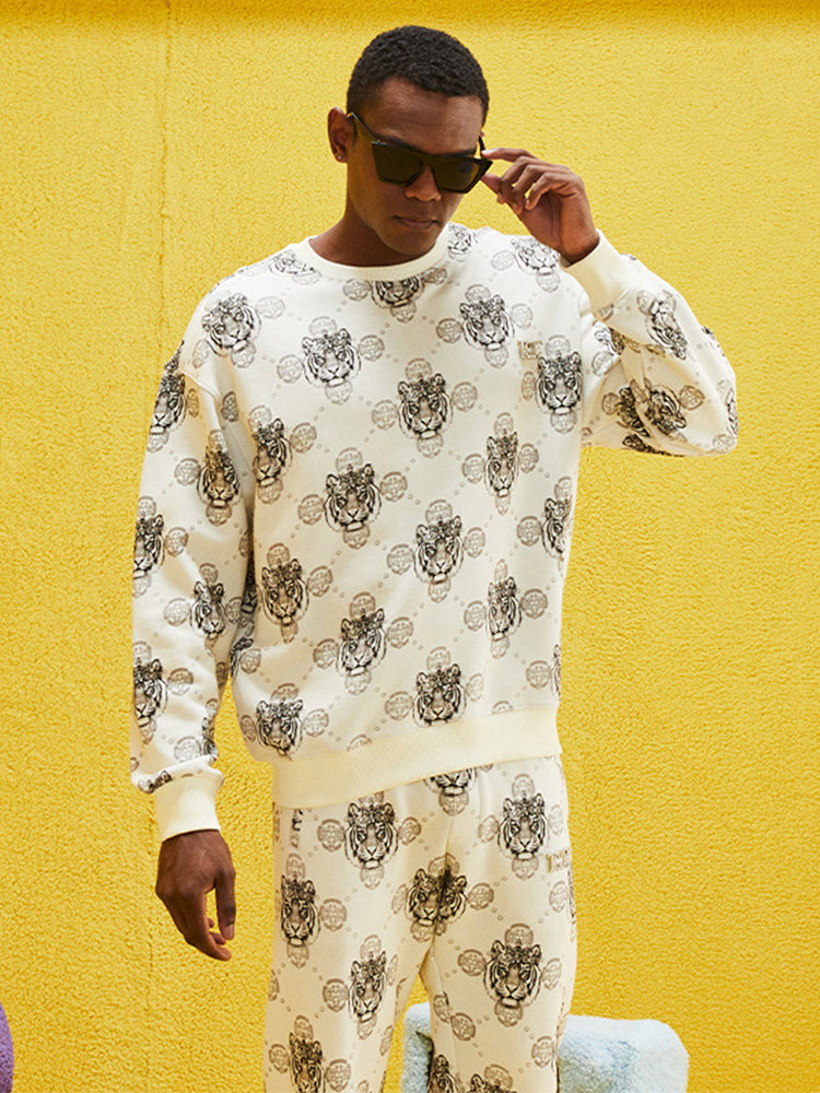 tch rhinestone tiger print pullover sweatshirt beige HighEnd Luxury Streetwear Brand Official Showcase