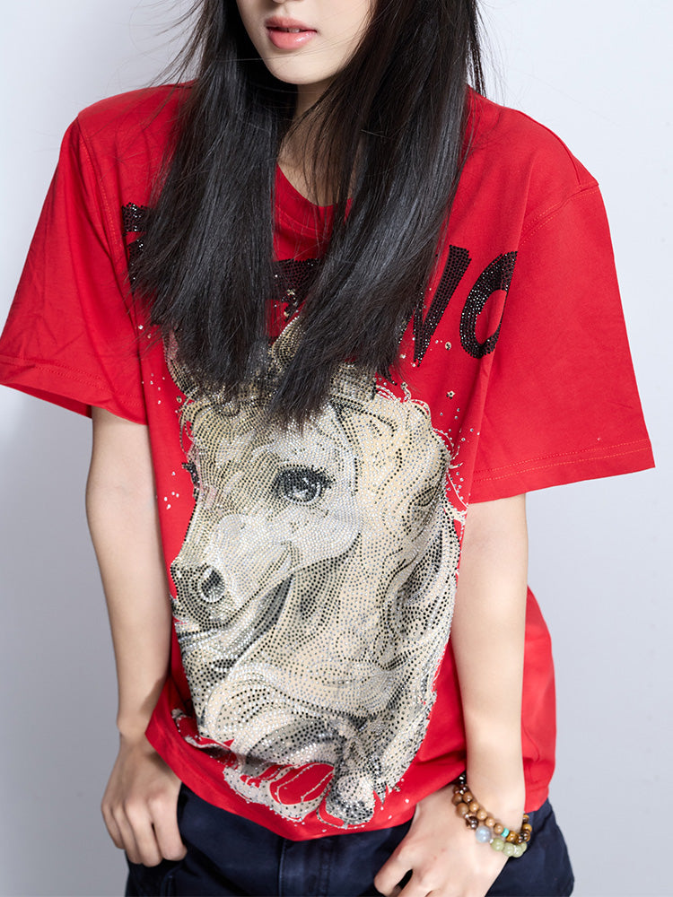 tch rhinestone unicorn street graphic tee redshort HighEnd Luxury Streetwear Brand Official Showcase