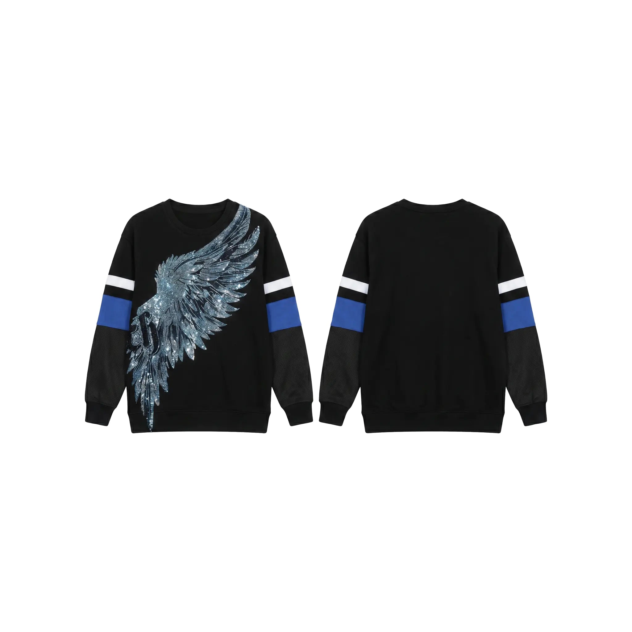 Black skirt with teddy bear design on a white background, TCH Rhinestone Wing Black Crewneck Sweatshirt