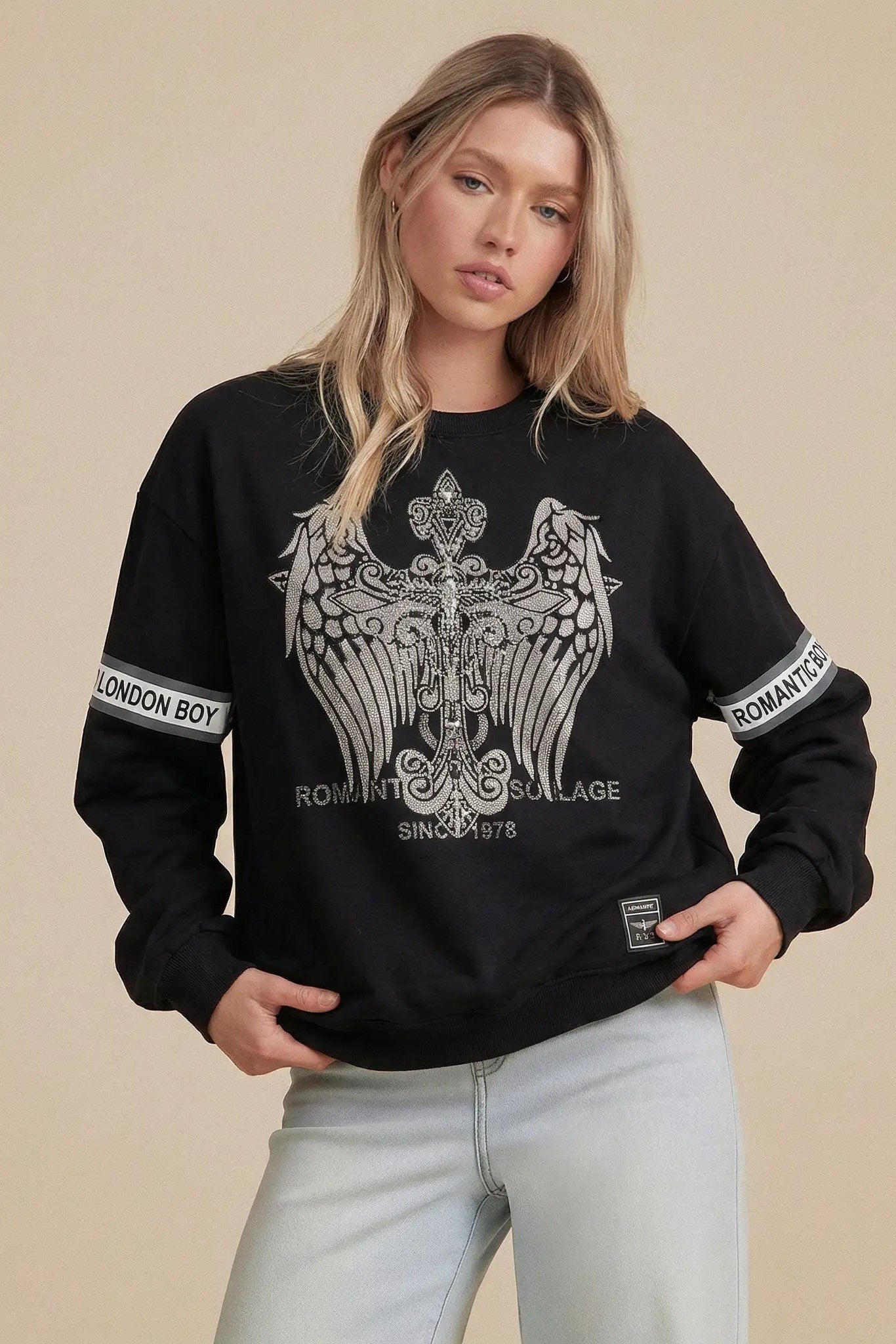 TCH Rhinestone Wing Crest Embroidered Sweatshirt-1