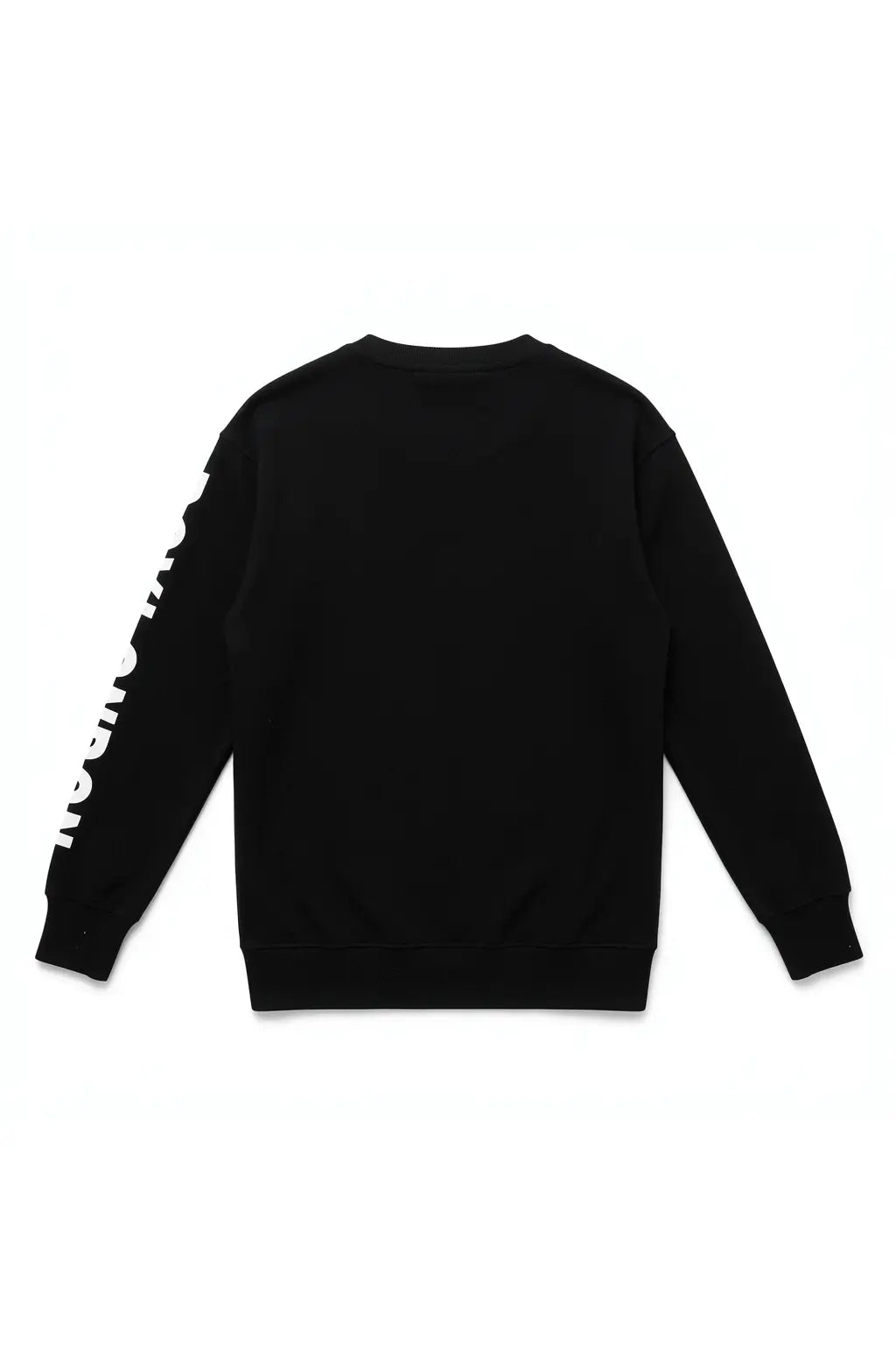 Black sweatshirt with white text on sleeves against a white background， TCH Rhinestone Wing Overlay Sweatshirt