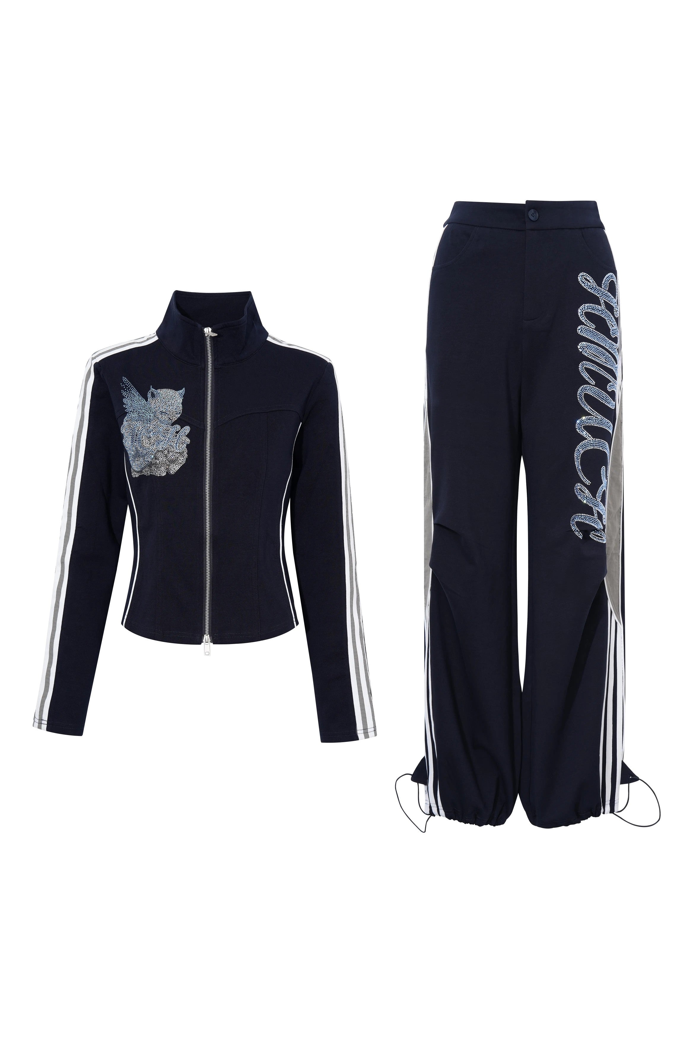 TCH Rhinestone Winged Kitty Zip-Up Tracksuit Set - 1