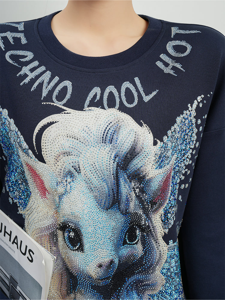 tch rhinestone winged pony oversized sweatshirt navy HighEnd Luxury Streetwear Brand Official Showcase
