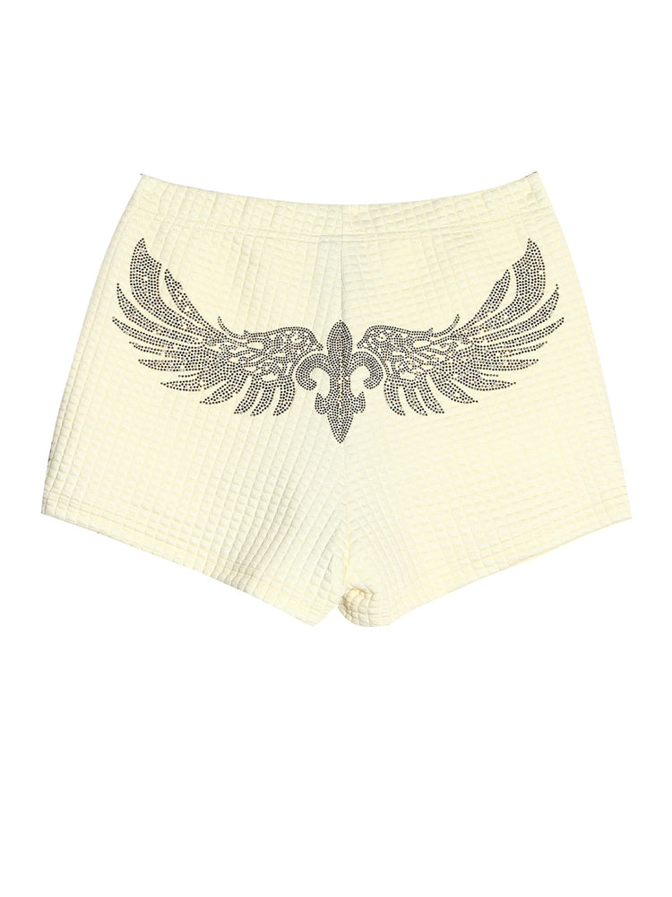 tch rhinestone wings elastic wait shorts khaki1 HighEnd Luxury Streetwear Brand Official Showcase