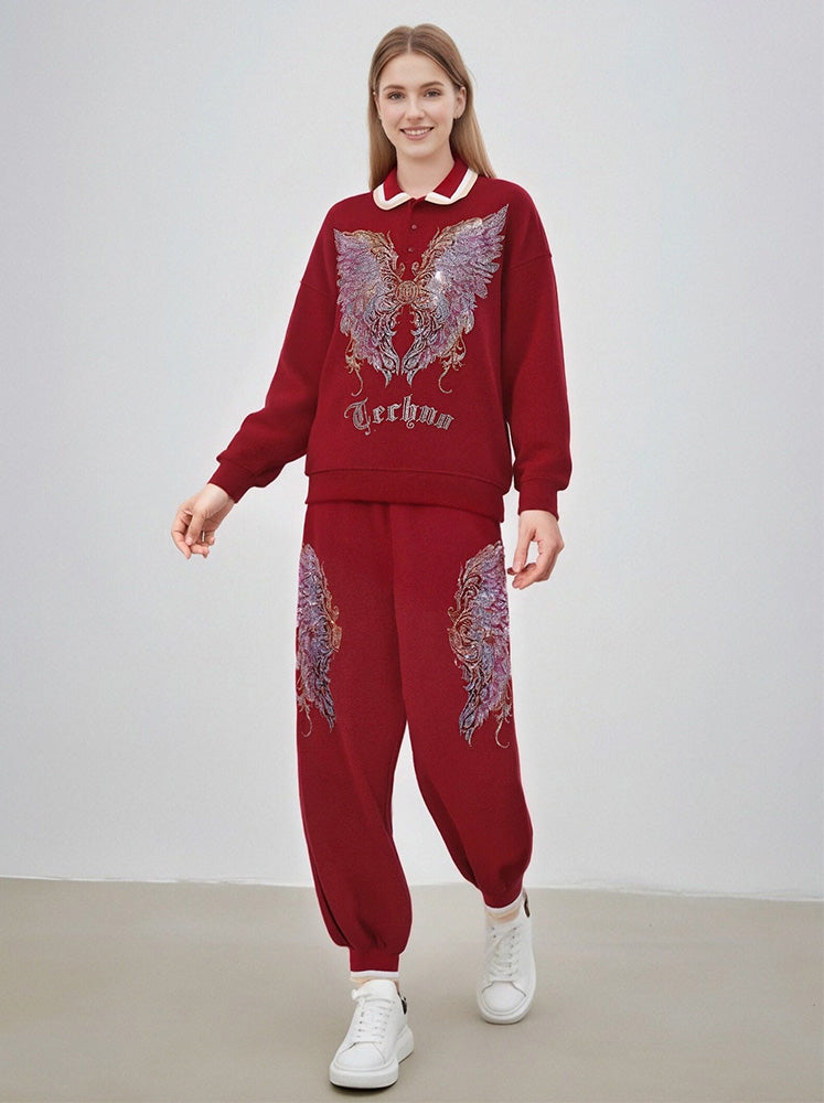 tch rhinestone wings shiny graphic 2 piece tracksuits winered HighEnd Luxury Streetwear Brand Official Showcase
