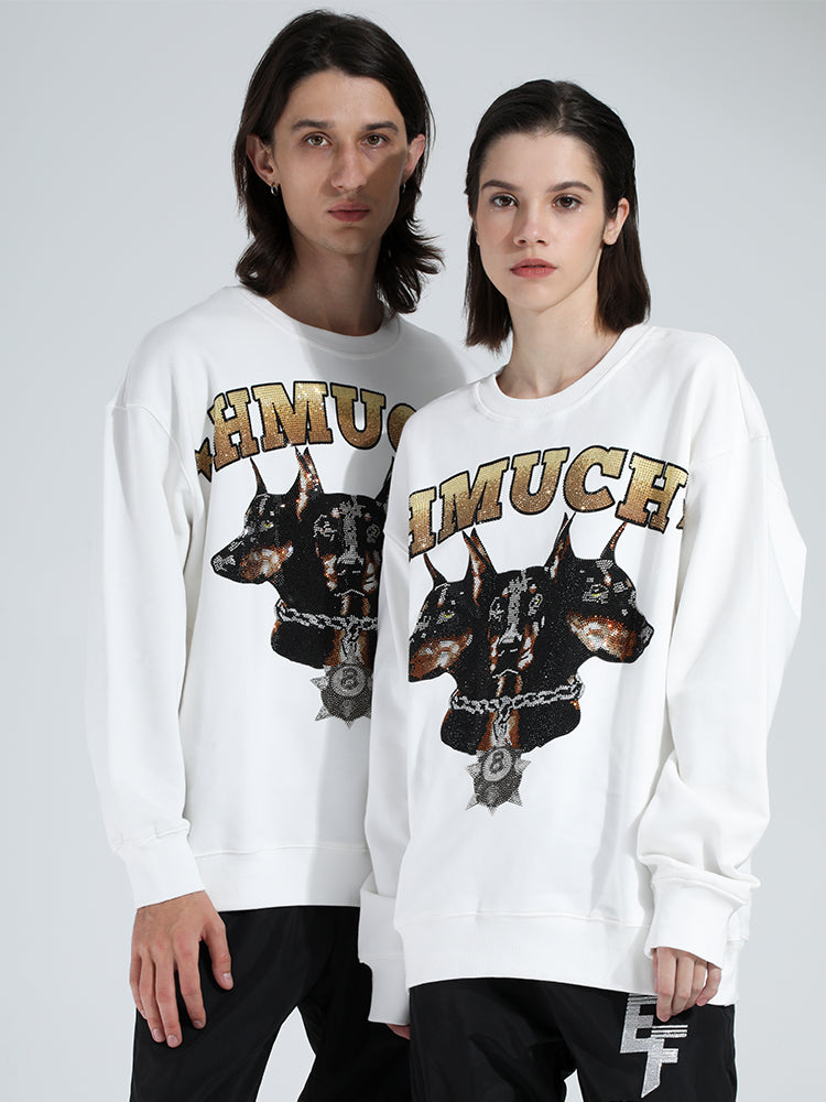 TCH Rhinestones Dogs Print Luxury Fashion Sweatshirt White HighEnd Luxury Streetwear Brand Official Showcase