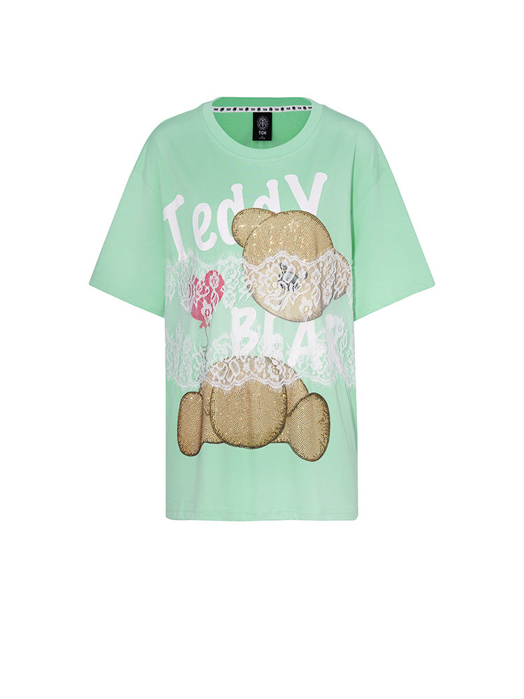 tch rhinestones lace graphic t shirt lightgreen HighEnd Luxury Streetwear Brand Official Showcase