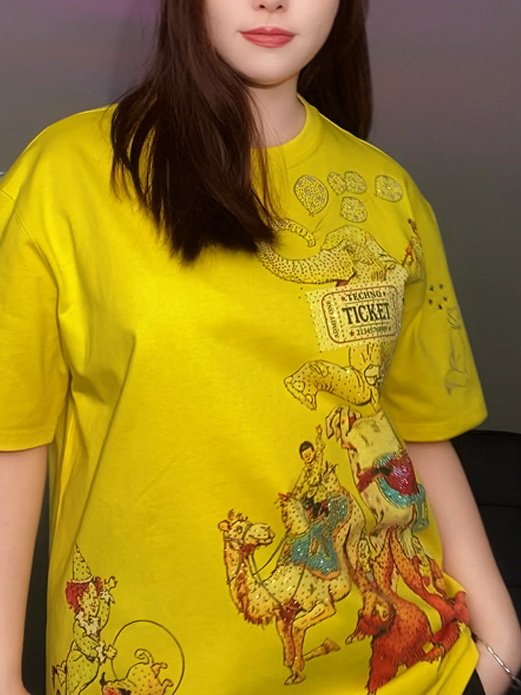tch rhinestones sparkling graphic cotton t-shirt yellow HighEnd Luxury Streetwear Brand Official Showcase