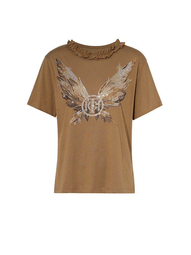 tch ruffled rhinestone graphic wings t-shirt brown HighEnd Luxury Streetwear Brand Official Showcase