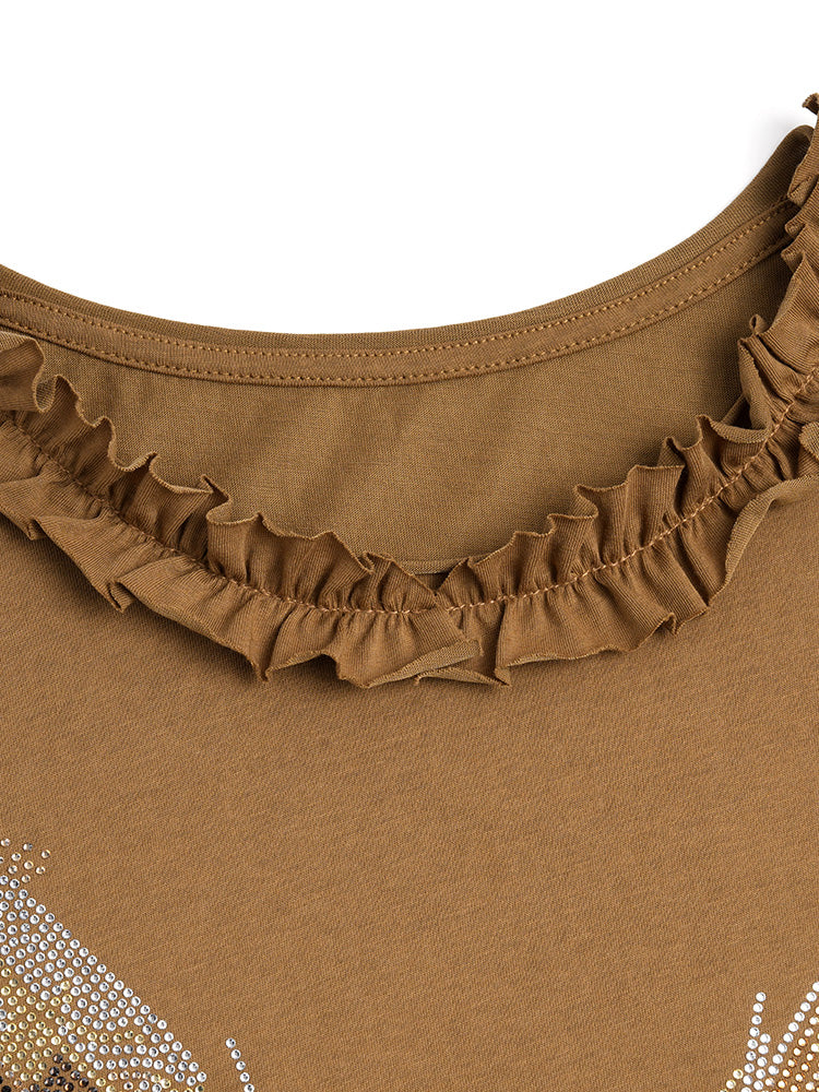 tch ruffled rhinestone graphic wings t-shirt brown HighEnd Luxury Streetwear Brand Official Showcase