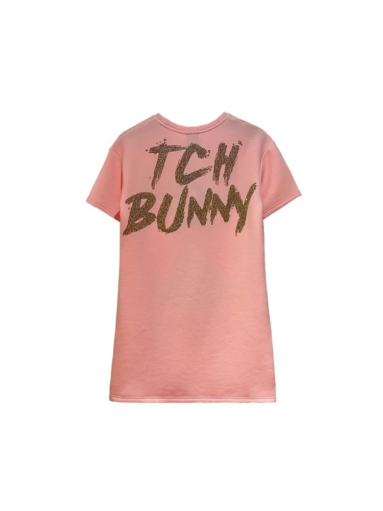 tch shiny rhinestone bunny summer t shirt dress pink HighEnd Luxury Streetwear Brand Official Showcase