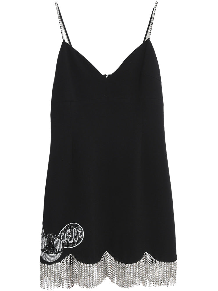 tch spaghetti strap rhinestone tassel mini dress black HighEnd Luxury Streetwear Brand Official Showcase