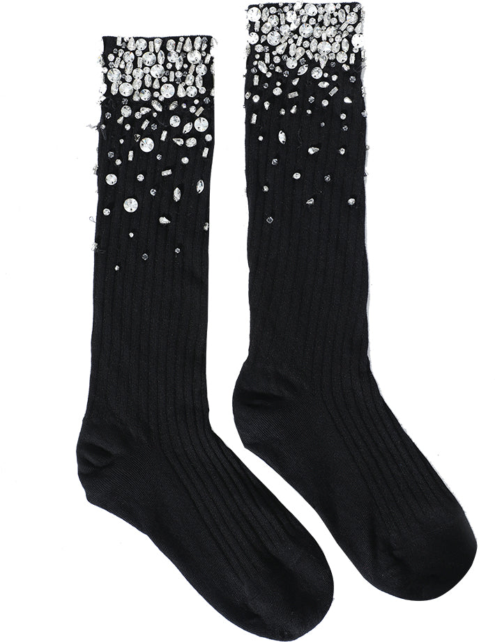 TCH Sparkle Rhinestone Calf Socks black HighEnd Luxury Streetwear Brand Official Showcase