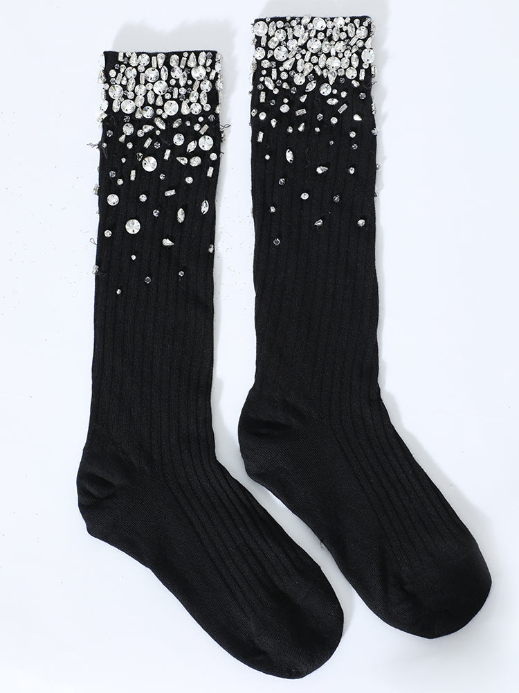 TCH Sparkle Rhinestone Calf Socks black HighEnd Luxury Streetwear Brand Official Showcase