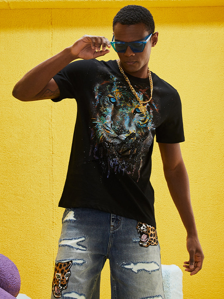 tch sparkle tiger rhinestone black t-shirt black HighEnd Luxury Streetwear Brand Official Showcase