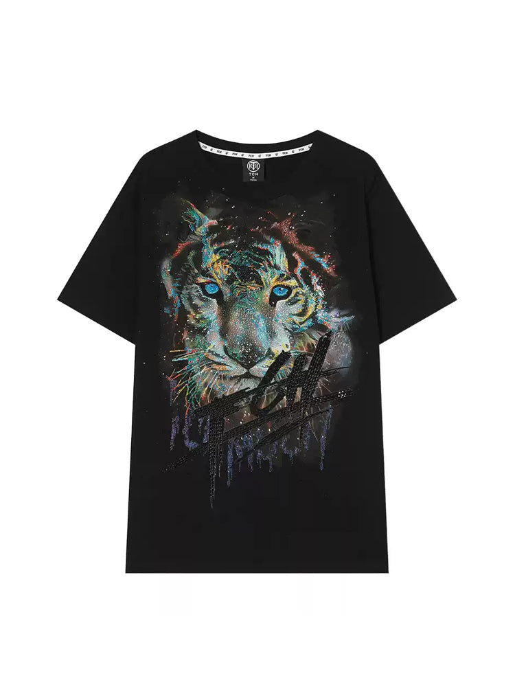 tch sparkle tiger rhinestone black t-shirt black HighEnd Luxury Streetwear Brand Official Showcase