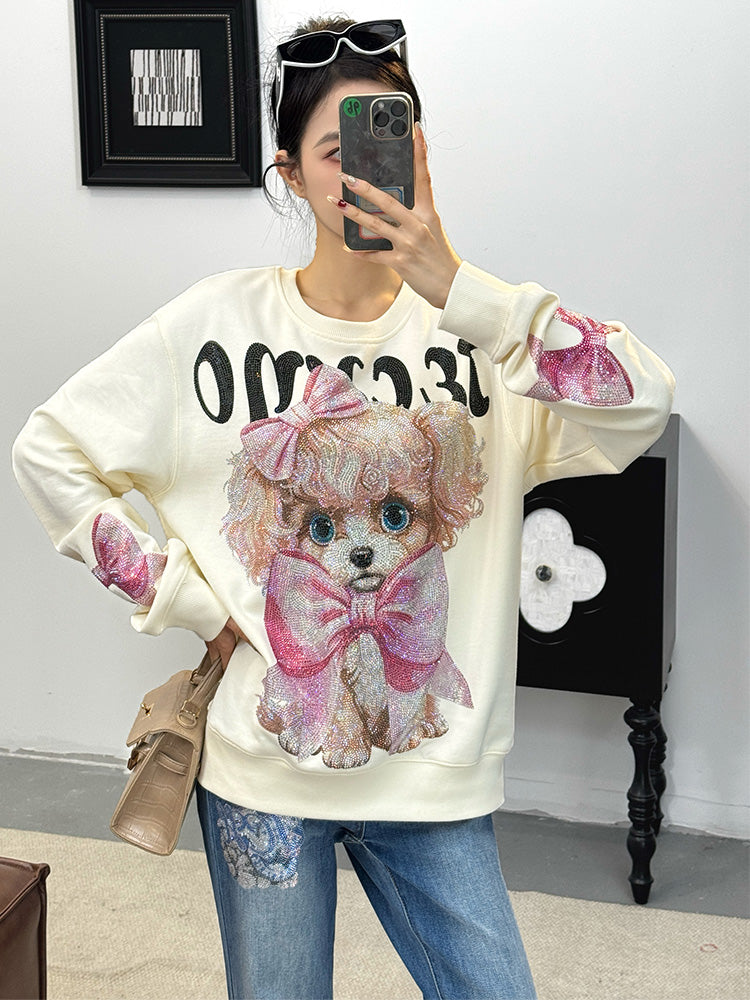 tch sparkling bow rhinestone poodle sweatshirt white HighEnd Luxury Streetwear Brand Official Showcase