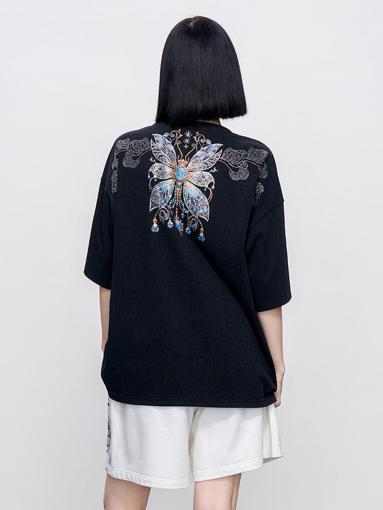 tch sparkling rhinestone butterfly luxury t-shirt black HighEnd Luxury Streetwear Brand Official Showcase