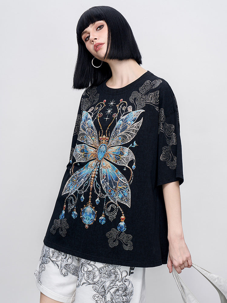 tch sparkling rhinestone butterfly luxury t-shirt black HighEnd Luxury Streetwear Brand Official Showcase