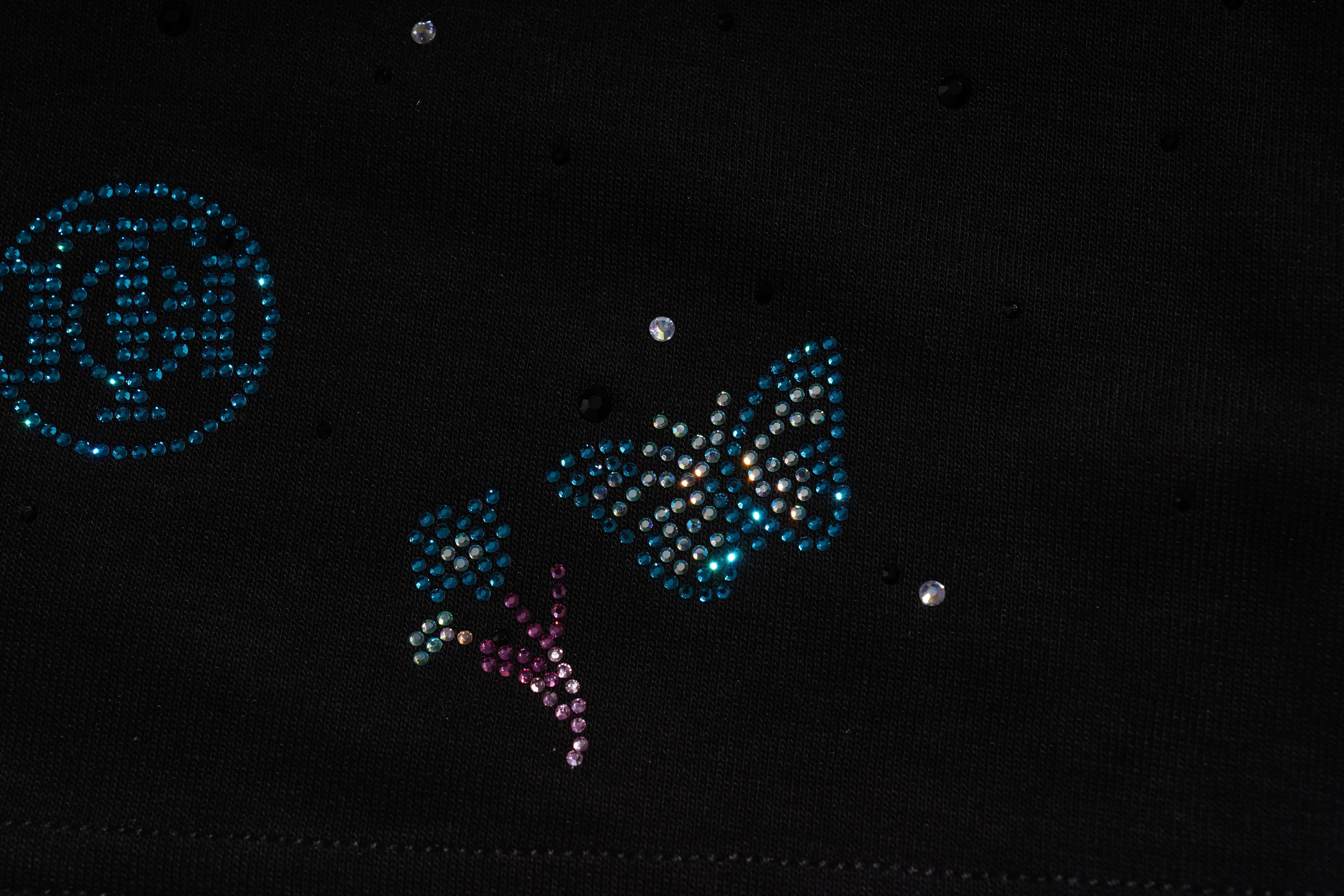 Decorative butterfly design with rhinestones on a black background, TCH Starry Gradient Rhinestone Butterfly T-Shirt