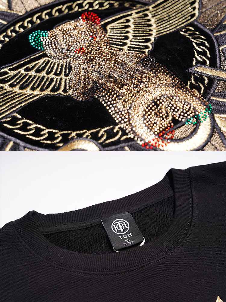 tch stripe rhinestone graphic black sweatshirt black HighEnd Luxury Streetwear Brand Official Showcase