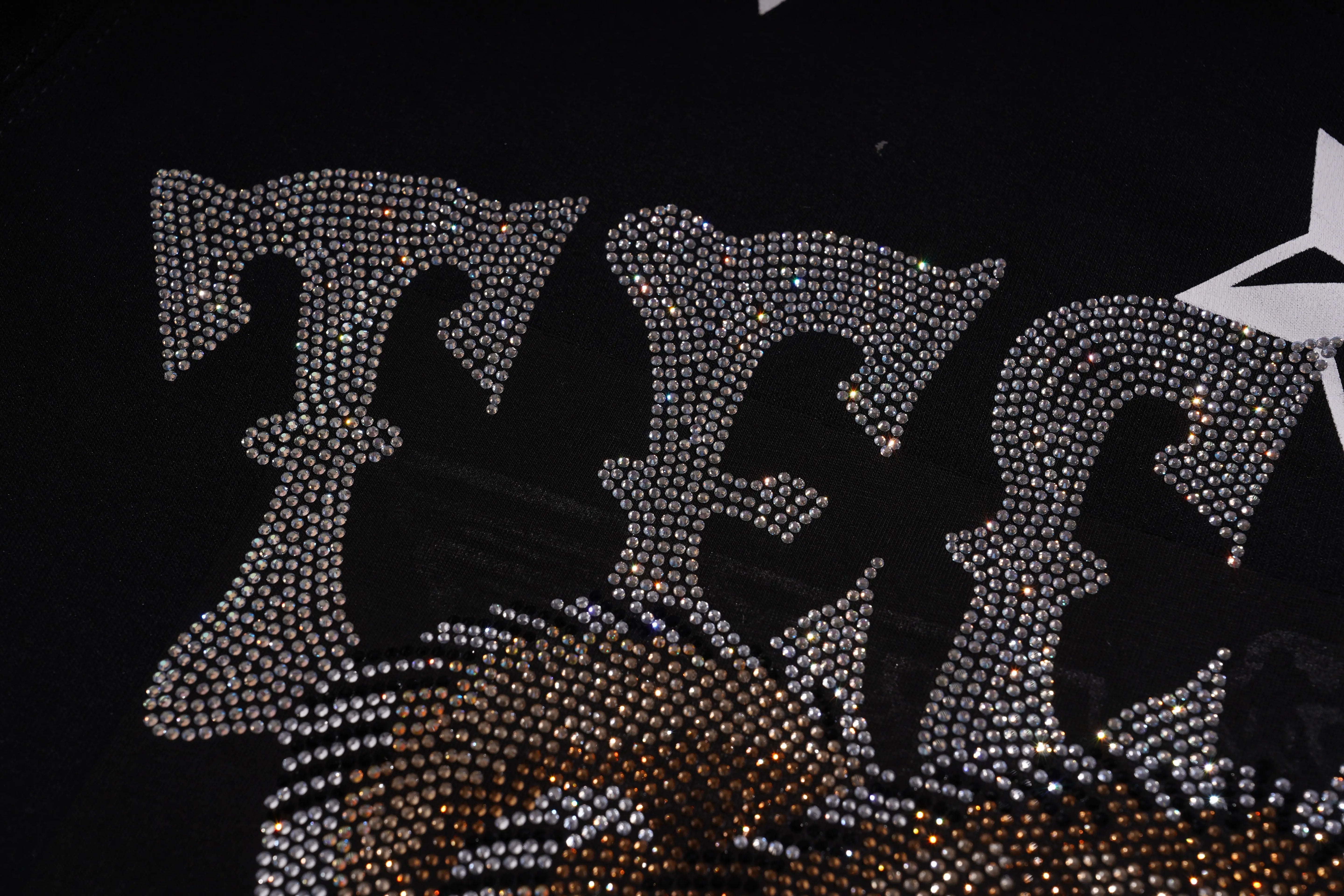 Decorative rhinestone design on a black background, TCH TECHNO Rhinestone Teddy Sweatshirt